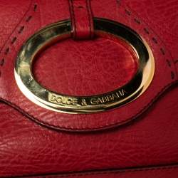 Pre Owned Dolce & Gabbana Red Pebbled Leather Ring Shoulder Bag