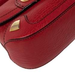 Pre Owned Dolce & Gabbana Red Pebbled Leather Ring Shoulder Bag