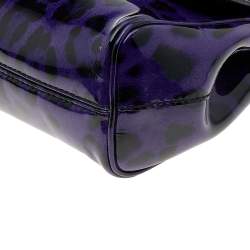 Pre Owned Dolce & Gabbana Purple/Black Leopard Print Patent Leather Small Miss Sicily Top Handle Bag