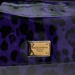 Pre Owned Dolce & Gabbana Purple/Black Leopard Print Patent Leather Small Miss Sicily Top Handle Bag
