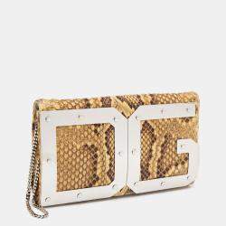 Pre Owned حقيبة كلتش دولتشي أند غابانا جلد ثعبان كريمي مزينة شعار الماركة دي جي 