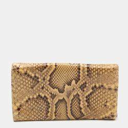 Pre Owned حقيبة كلتش دولتشي أند غابانا جلد ثعبان كريمي مزينة شعار الماركة دي جي 