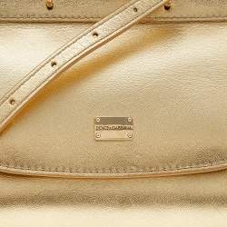 Pre Owned Dolce & Gabbana Metallic Gold Leather Mini Miss Sicily Top Handle Bag