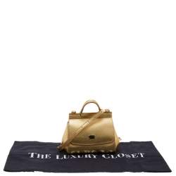 Pre Owned Dolce & Gabbana Metallic Gold Leather Mini Miss Sicily Top Handle Bag