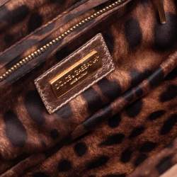 Pre Owned Dolce & Gabbana Rose Gold Sequin and Leather Crystal Embellished Clutch