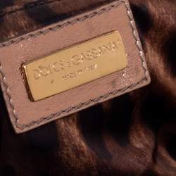 Pre Owned Dolce & Gabbana Rose Gold Sequin and Leather Crystal Embellished Clutch