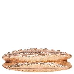 Pre Owned Dolce & Gabbana Rose Gold Sequin and Leather Crystal Embellished Clutch