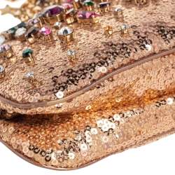 Pre Owned Dolce & Gabbana Rose Gold Sequin and Leather Crystal Embellished Clutch