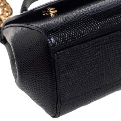 Pre Owned Dolce & Gabbana Black Lizard Embossed Leather Mini Miss Sicily Top Handle Bag