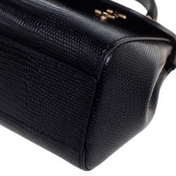 Pre Owned Dolce & Gabbana Black Lizard Embossed Leather Mini Miss Sicily Top Handle Bag