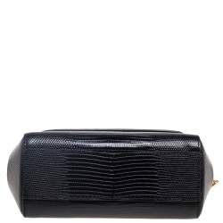 Pre Owned Dolce & Gabbana Black Lizard Embossed Leather Mini Miss Sicily Top Handle Bag