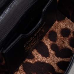 Pre Owned Dolce & Gabbana Black Lizard Embossed Leather Mini Miss Sicily Top Handle Bag