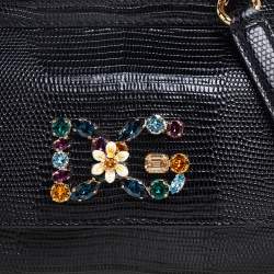 Pre Owned Dolce & Gabbana Black Lizard Embossed Leather Mini Miss Sicily Top Handle Bag