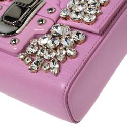Pre Owned Dolce & Gabbana Pink Leather Lucia Crystals Shoulder Bag 