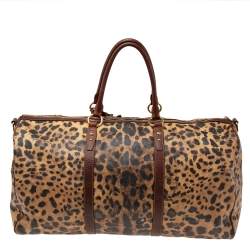 Dolce & Gabbana Brown Leopard Print Coated Canvas and Leather Miss Escape Duffel Bag