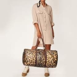Dolce & Gabbana Brown Leopard Print Coated Canvas and Leather Miss Escape Duffel Bag