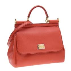 مملوكة مسبقًا Dolce & Gabbana Orange Leather Medium Miss Sicily Top Handle Bag