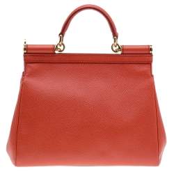 مملوكة مسبقًا Dolce & Gabbana Orange Leather Medium Miss Sicily Top Handle Bag