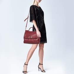 Pre Owned Dolce & Gabbana Red Leather Large Miss Sicily Top Handle Bag