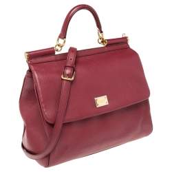 Pre Owned Dolce & Gabbana Red Leather Large Miss Sicily Top Handle Bag