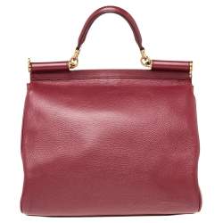Pre Owned Dolce & Gabbana Red Leather Large Miss Sicily Top Handle Bag