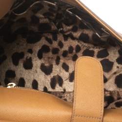 Dolce & Gabbana Light Brown Leather Large Miss Sicily Top Handle Bag