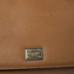 Dolce & Gabbana Light Brown Leather Large Miss Sicily Top Handle Bag