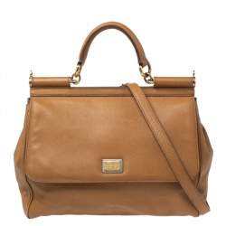 Dolce & Gabbana Brown Leather Large Miss Sicily Top Handle Bag Dolce &  Gabbana