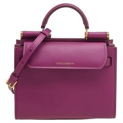 Pre Owned Dolce & Gabbana Purple Leather Mini Sicily 62 Top Handle Bag