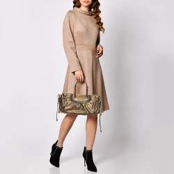 Pre Owned Dolce & Gabbana Metallic Olive Green Leather Tassel Satchel 