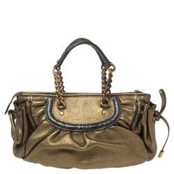 Dolce & Gabbana Metallic Olive Green Leather Tassel Satchel 