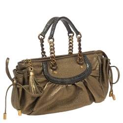 Dolce & Gabbana Metallic Olive Green Leather Tassel Satchel 