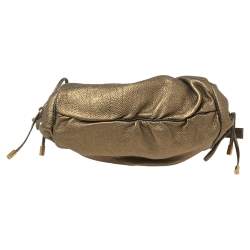 Pre Owned Dolce & Gabbana Metallic Olive Green Leather Tassel Satchel 