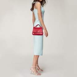 Pre Owned Dolce & Gabbana Red Leather Small Miss Sicily Top Handle Bag