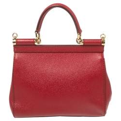 Pre Owned Dolce & Gabbana Red Leather Small Miss Sicily Top Handle Bag
