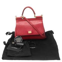 Pre Owned Dolce & Gabbana Red Leather Small Miss Sicily Top Handle Bag