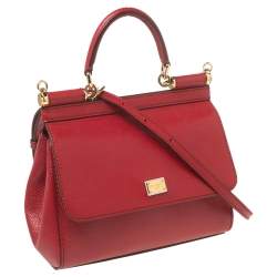 Pre Owned Dolce & Gabbana Red Leather Small Miss Sicily Top Handle Bag