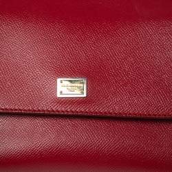 Pre Owned Dolce & Gabbana Red Leather Small Miss Sicily Top Handle Bag