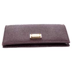 Pre Owned Dolce & Gabbana Dark Burgundy Leather Flap Card Case