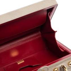 مملوكة مسبقًا حقيبة دولتشى أند غابانا يد علوية صندوق روساريا جلد نقش سحلية رمادي 