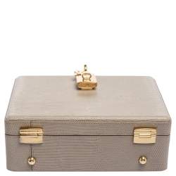 مملوكة مسبقًا حقيبة دولتشى أند غابانا يد علوية صندوق  روساريا جلد نقش سحلية رمادي 