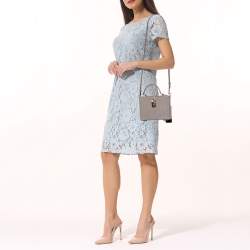 مملوكة مسبقًا حقيبة دولتشى أند غابانا يد علوية صندوق روساريا جلد نقش سحلية رمادي 