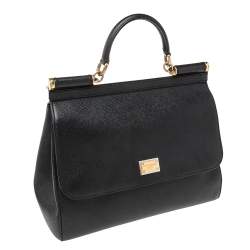 Pre Owned حقيبة دولتشي أند غابانا يد علوية ميس سيسلي ريجيولار جلد أسود 