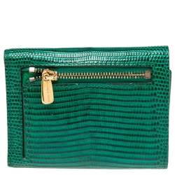 مملوكة مسبقًا محفظة كومباكت دولتشي أند غابانا جلد نقش سحلية خضراء بطية ثلاثية