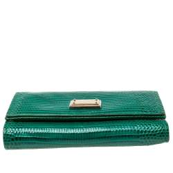 مملوكة مسبقًا محفظة كومباكت دولتشي أند غابانا جلد نقش سحلية خضراء بطية ثلاثية