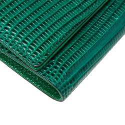 مملوكة مسبقًا محفظة كومباكت دولتشي أند غابانا جلد نقش سحلية خضراء بطية ثلاثية