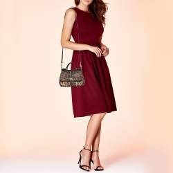 مملوكة مسبقًا حقيبة بيد علوية دولتشي أند غابانا ميس سيسيلي جلد وكانفاس مقوى طباعة فهد أسود/بني متوسطة