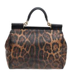 Pre Owned حقيبة دولتشي أند غابانا ميس سيسيلي كانفاس مقوى مطبوع نقشة الفهد بني/أسود يد علوية كبيرة