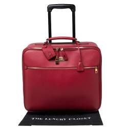 Pre Owned Dolce & Gabbana Red Leather Two Wheeled Cabin Luggage 