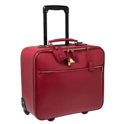 Pre Owned Dolce & Gabbana Red Leather Two Wheeled Cabin Luggage 